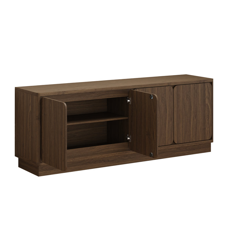 Buffet de 63 po avec 4 portes et trous pour câbles, meuble télé moderne pour le salon, Walnut