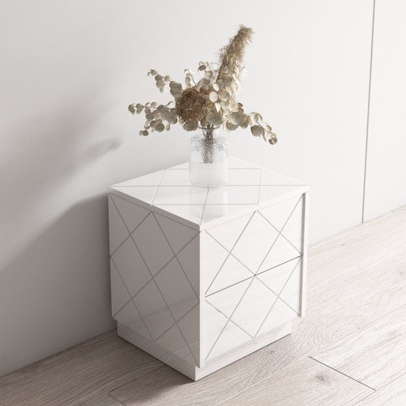 Table de chevet 2 tiroirs Nicia, Blanc