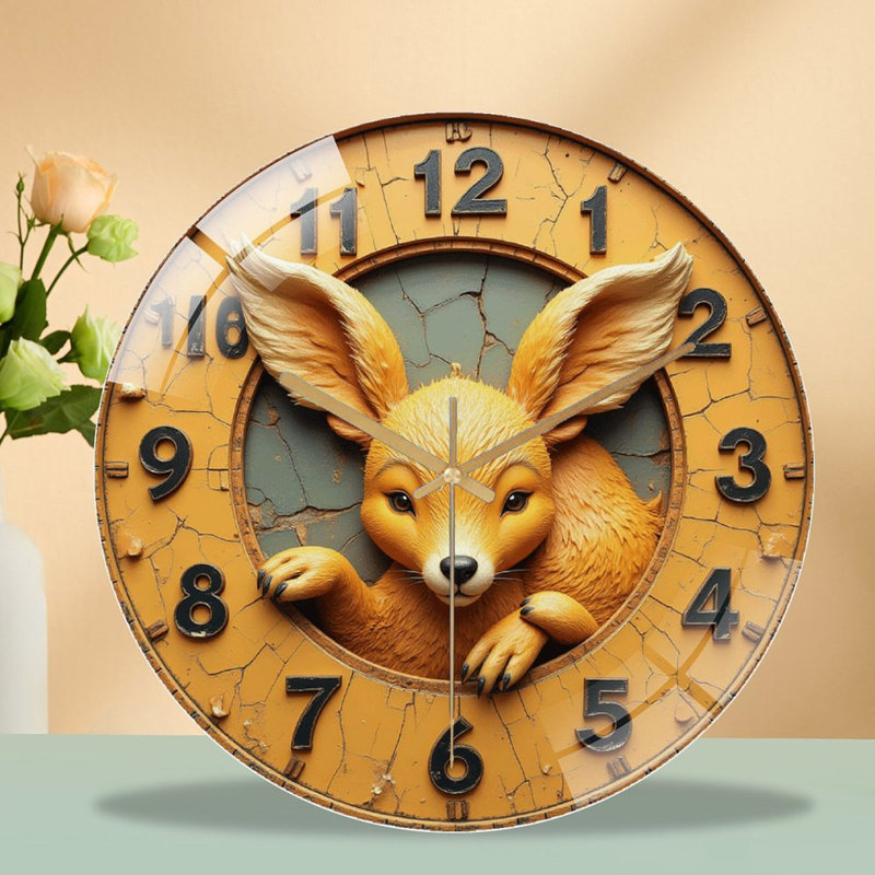 Jolie horloge murale en forme de renard - horloge murale moderne en verre 12 po