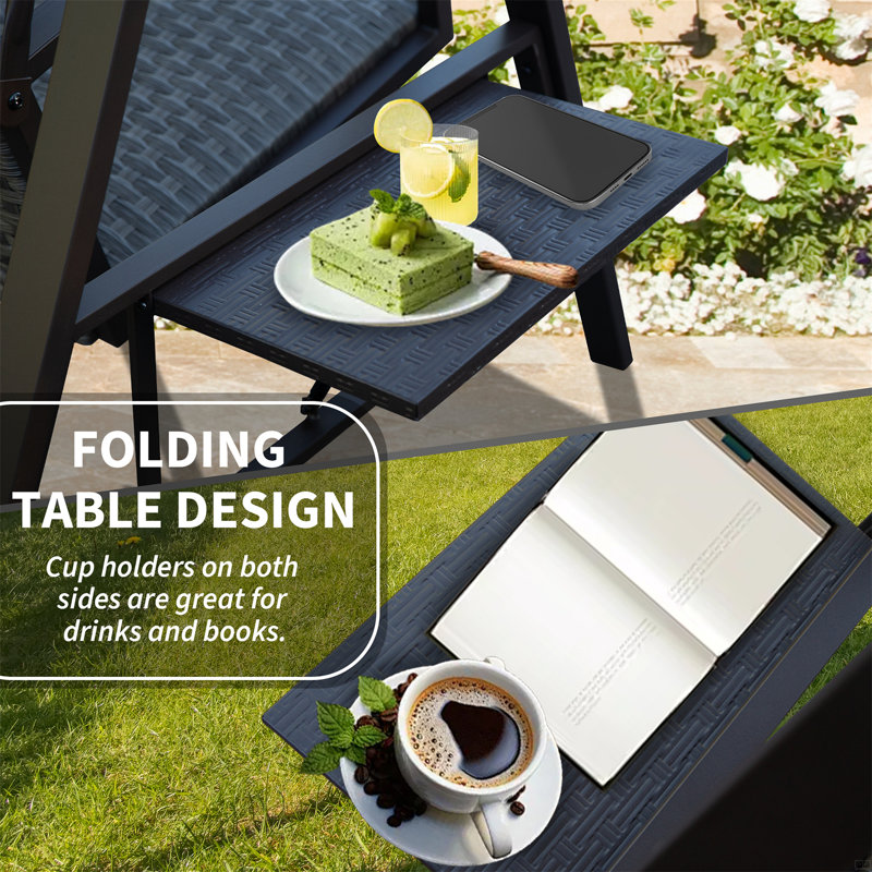 Balancelle d'extérieur 3 places avec toit rigide et table d'appoint réglables en polycarbonate