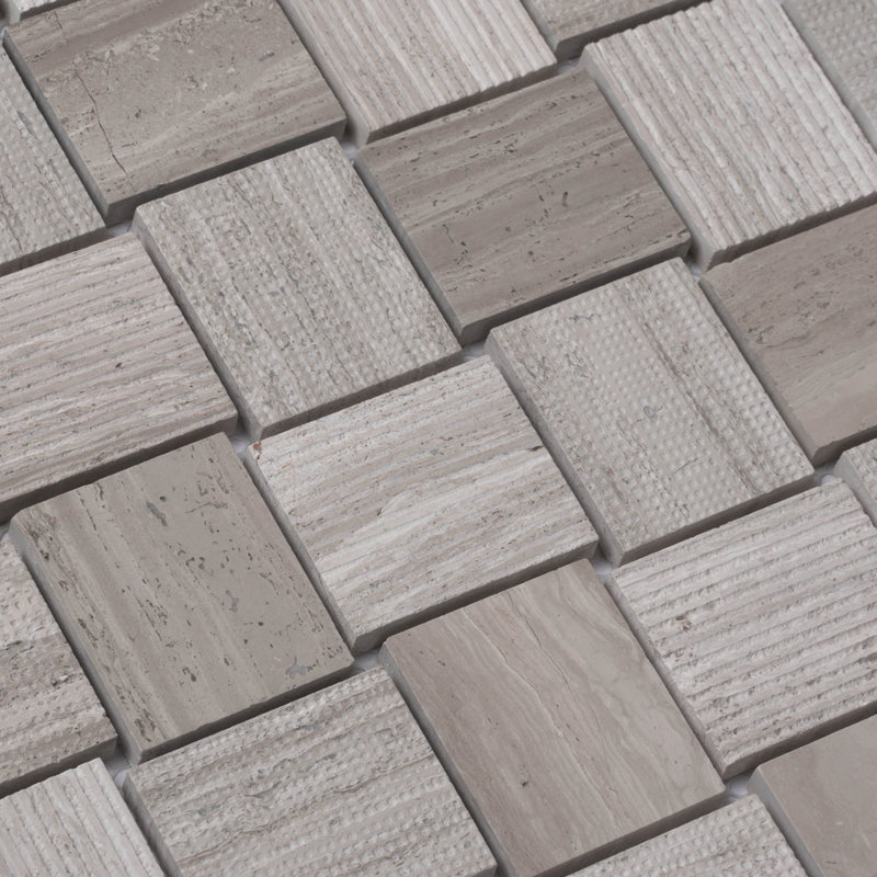 1.6 x 1.9 Marble Basketweave Mosaic Tile, Beige bois
