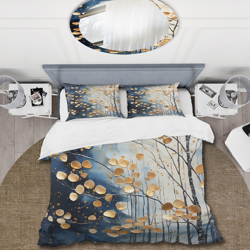 Ensemble de housse de couette érable doré et bleu, Housse de couette pour très grand lit