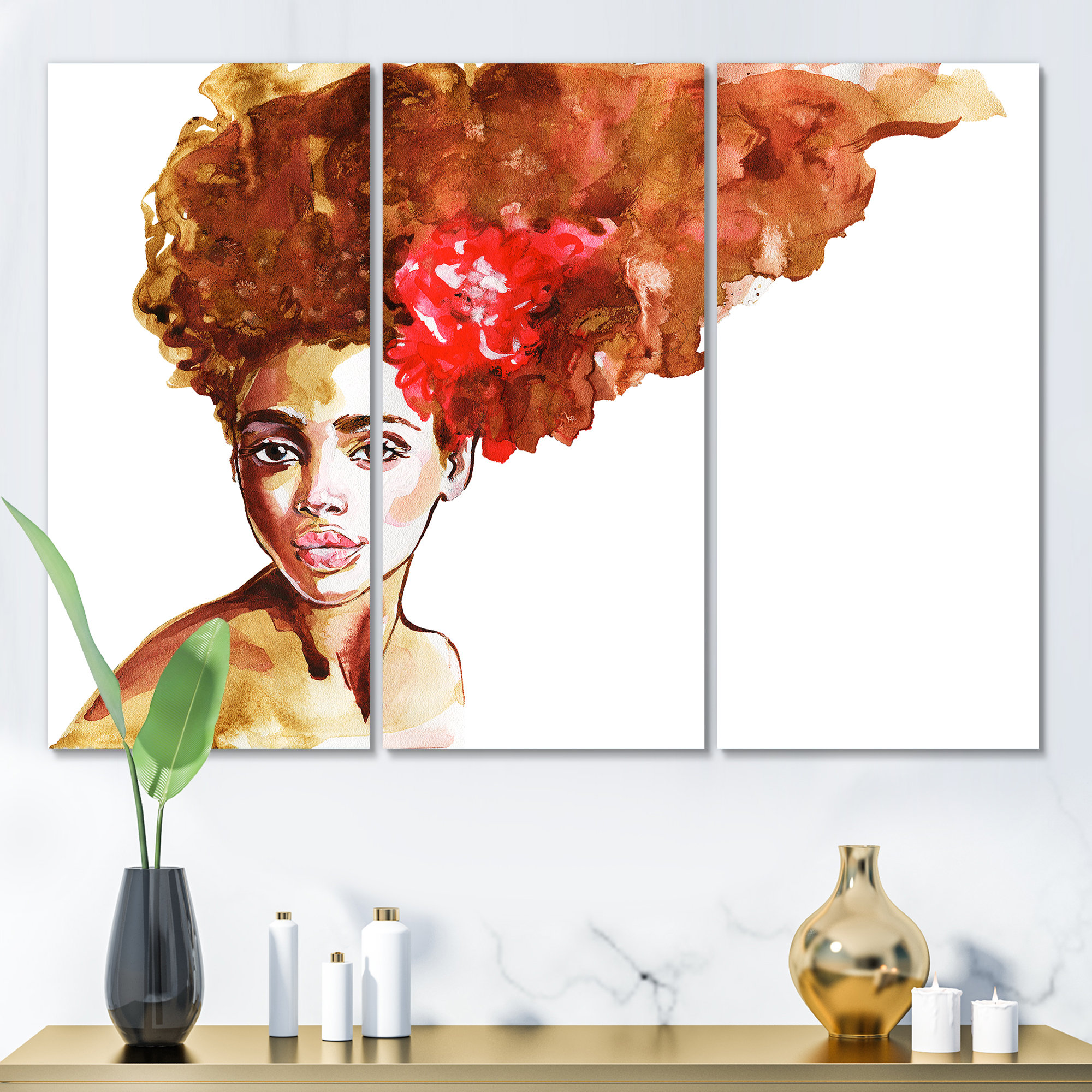 Mercer41 African American Black Art Afro Girl Painting Print On Wrapped  Canvas Wall Art Set On Canvas 3 Pieces Print & Reviews