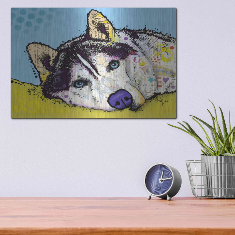 «Siberian Husky 2» par Dean Russo - peinture sur métal sans cadre, H 12 po x l 16 po x P 0,13 po