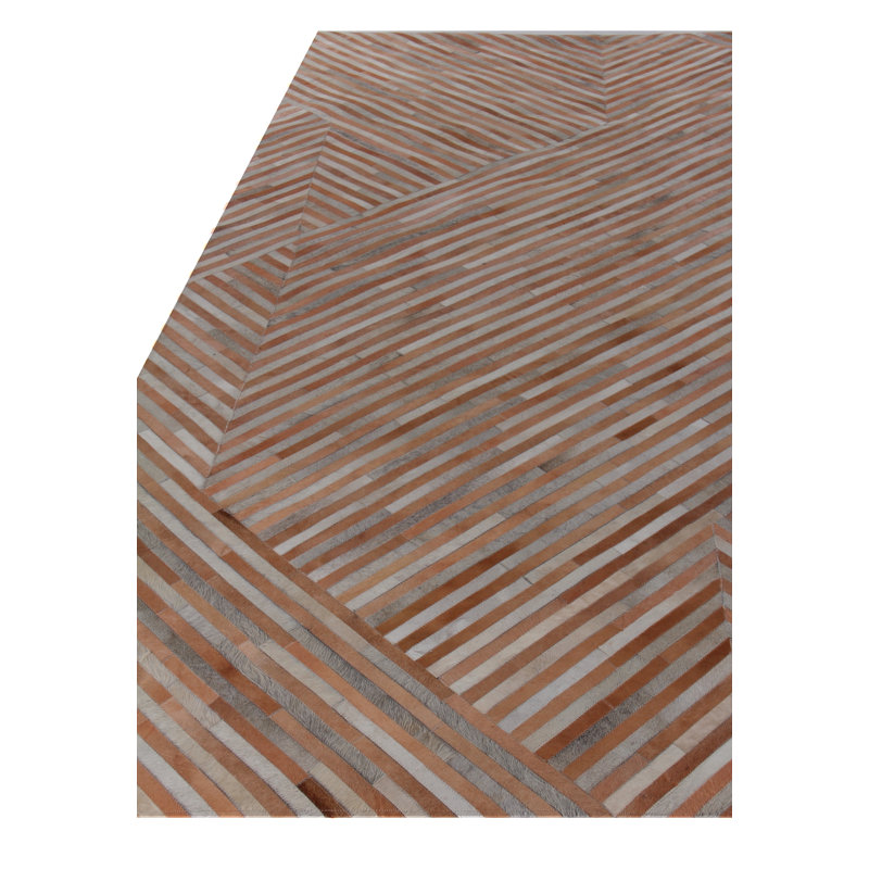 Natural Hide Cowhide Geometric Area Rug, Rectangle 5' x 8', Brown/Gray