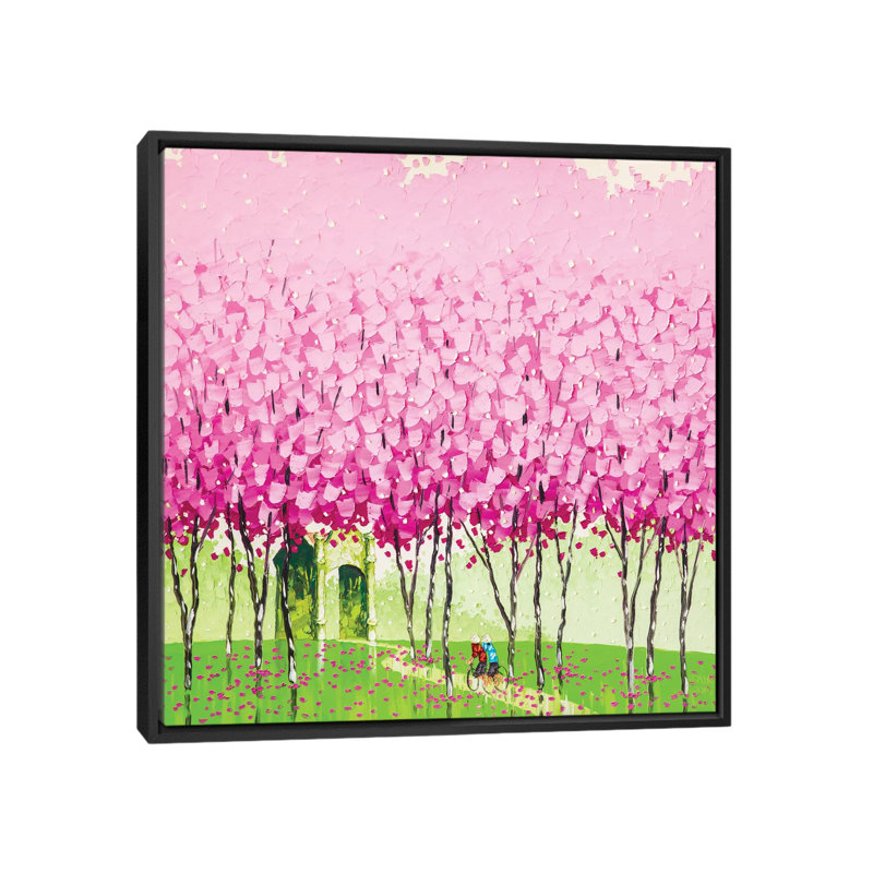 « joie », peinture sur toile, H 18 po x l 18 po x P 1,5 po, Toile avec cadre noir, Pas de tapis