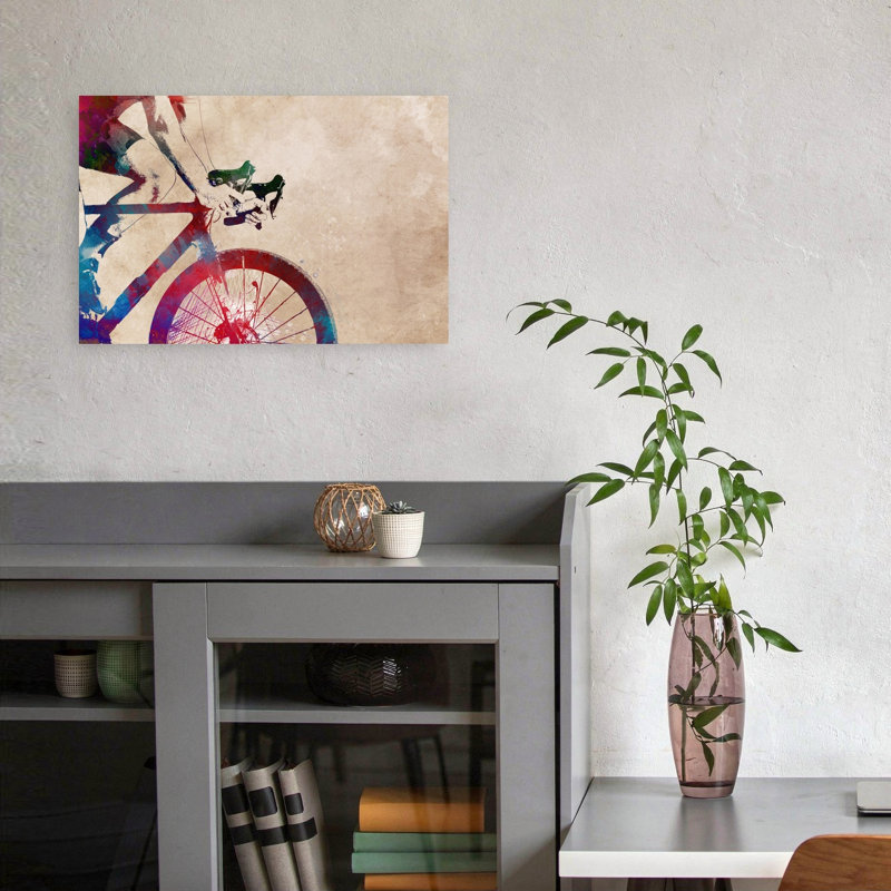 «Vibrant Cycling Motion», art coloré abstrait coloré, H 12 po x l 18 po