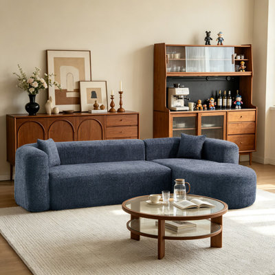 Plush Chenille L-Shaped Sectional Couch with Chaise