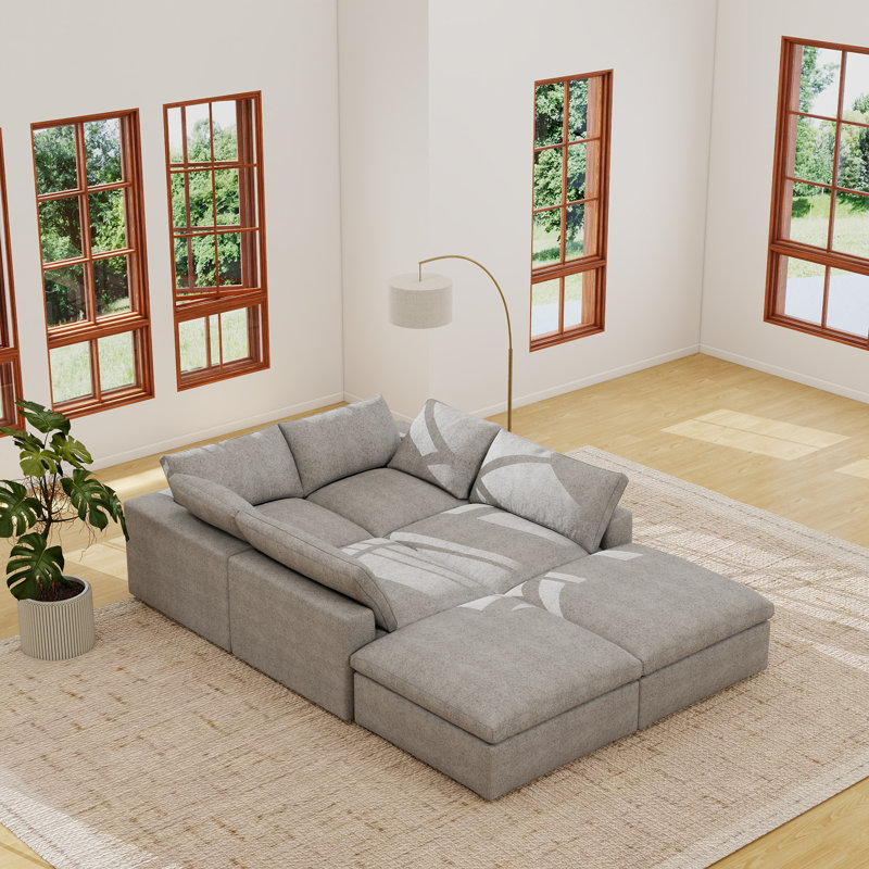 Canapé modulaire rembourré 6 pièces Kenda Ellerie, Mélange de lin gris