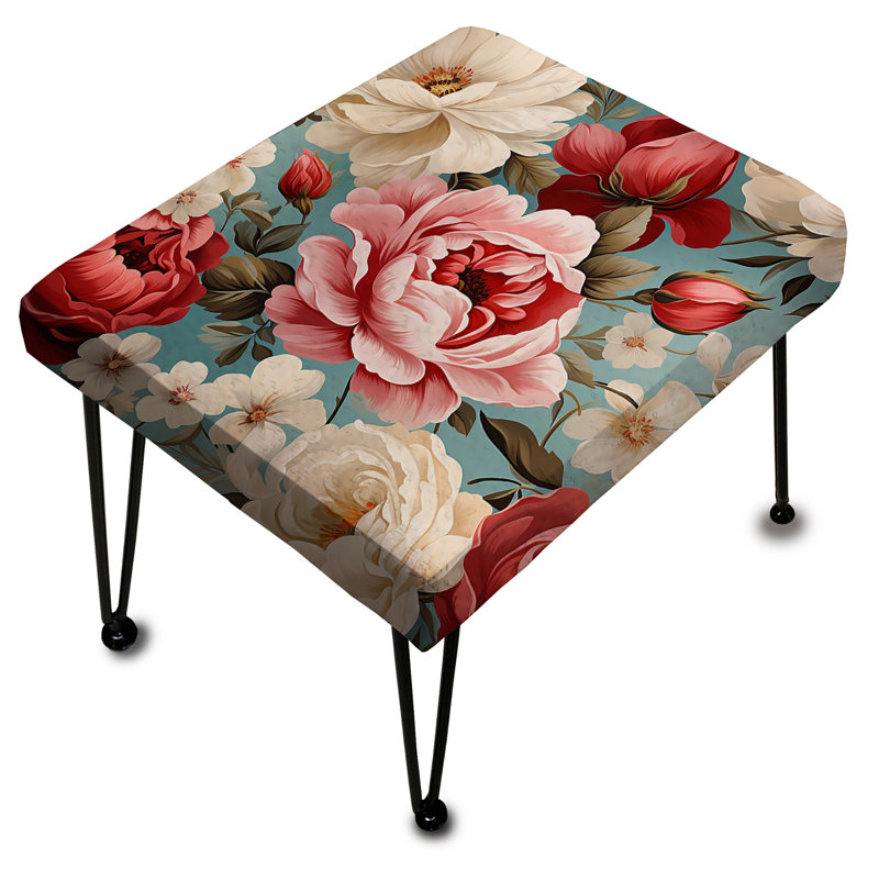 Vintage Pink And Blue Rose Floral Pattern - Floral Rectangle Ottoman