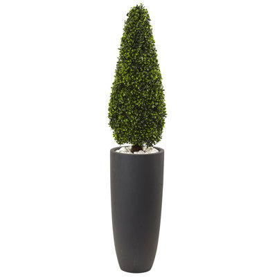 50in. Boxwood Topiary with Gray Cylindrical Planter UV Resistant (Indoor/Outdoor)