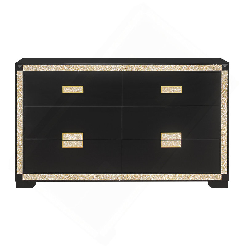 Commode avec finition noire et accents de paillettes dorées