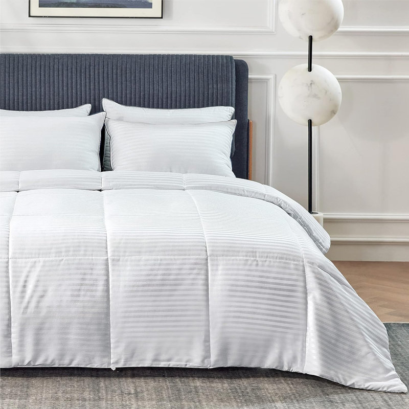 Insertion de couette matelassée en jacquard à rayures pour grand lit - édredon toutes saisons en duvet synthétique