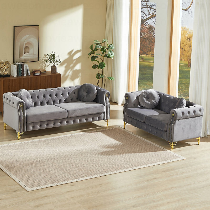Canapé Chesterfield en cuivre et cuivre, Gris