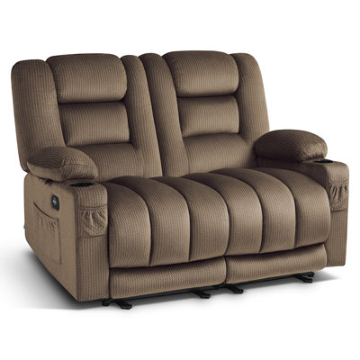 Electric Reclining Loveseat Sofa with Heat and Massage, Fabric Power Loveseat Recliner