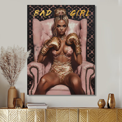 «Dukes Up Blonde Boxing Bad Girl - Fashion Woman», reproduction d'art murale