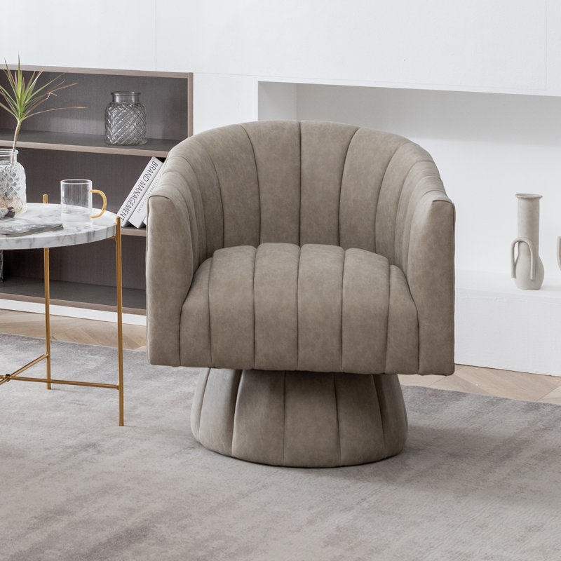 Fauteuil demi-tonneau pivotant en similicuir, Similicuir gris, 1