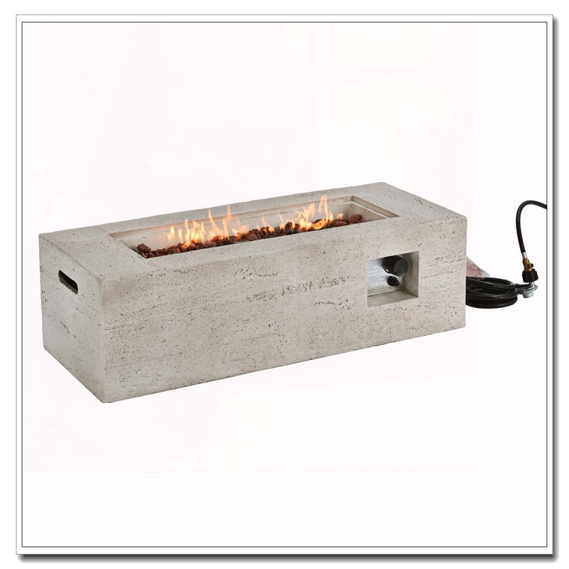 Outdoor Rectangular Propane Fire Pit, Beige+Grey