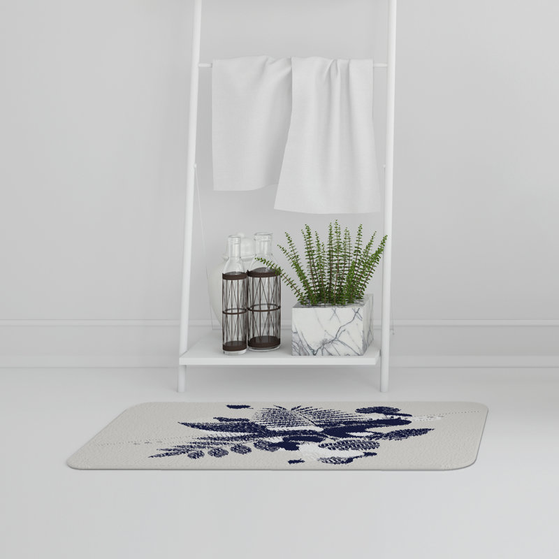 Akelah Memory Foam Non-Slip Bath Rug, Navy/White Floral 6