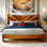 Grand lit plateforme en bois d'acacia Sunset, tête de lit haute, design Art déco de style Mid-Century, pas de sommier tapissier, support de lattes robuste, résistant aux rayures et à l'eau, finition caramel