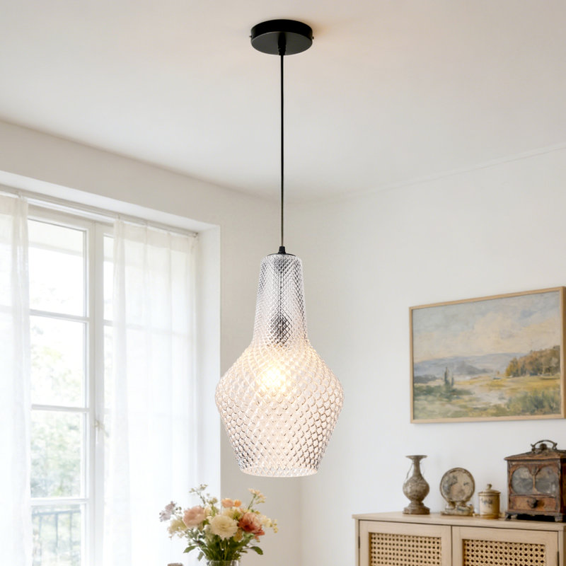 1 - Light Single Glass Pendant Light, White
