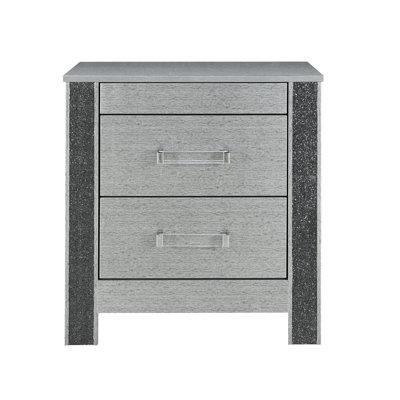 Table de chevet moderne avec espace pour bijoux caché et poignée en acrylique argenté