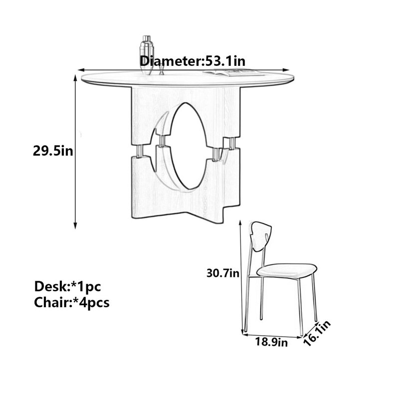 Table de salle à manger ronde, 29,5 po H x 53,1 po L x 53,1 po P