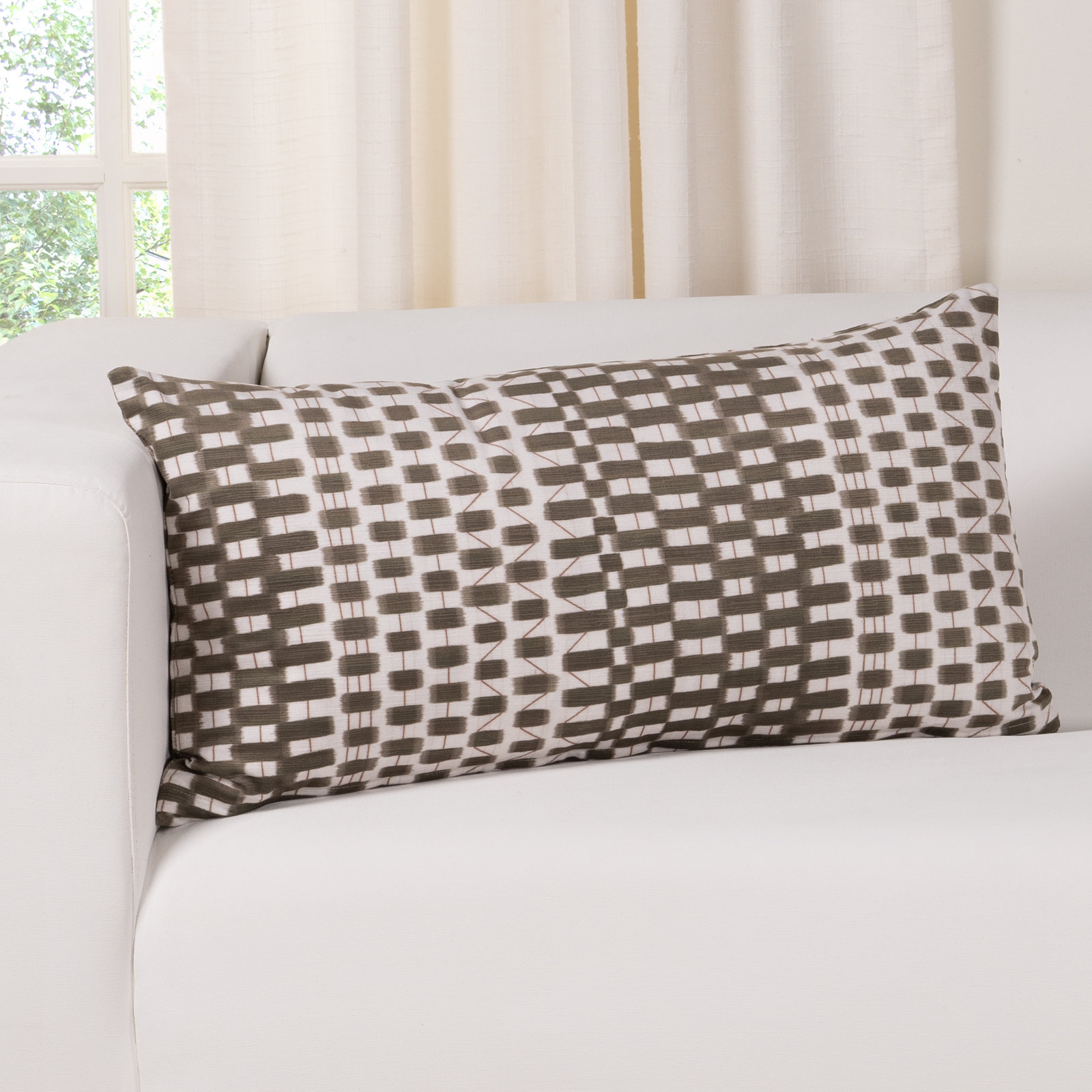  Checkered Throw Pillow, Green, Polyester, Rectangle 14"H x 26"W