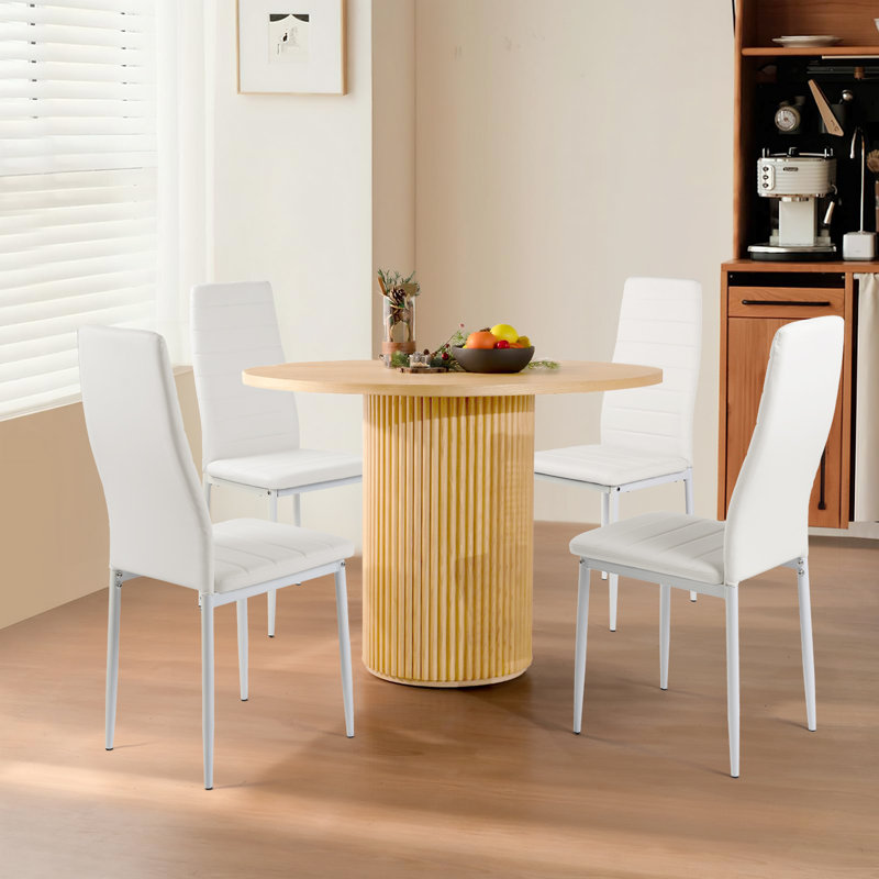 Dining Chairs Set Of 4, Kitchen Chairs Faux Leather With Metal Frame, High Backrest, Modern Upholstered Chair For Dining Room, Living Room And Kitchen, White