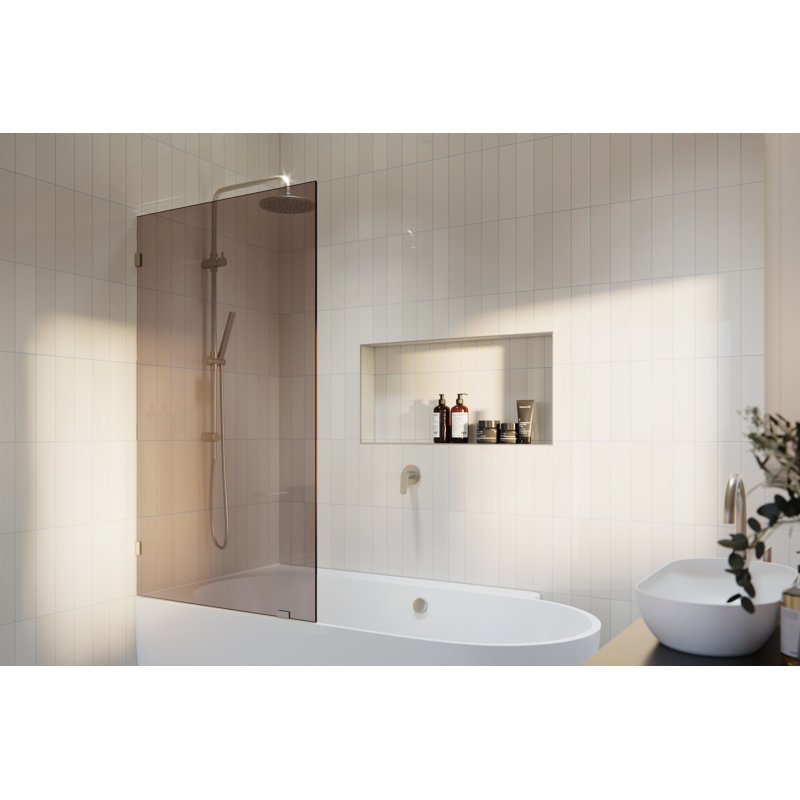 Ursa 34 in. x 58.25 in. Frameless Bronze Tinted Single Fixed Bath Panel, Brushed Nickel