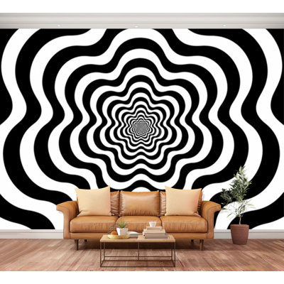 Wall Mural Peel and Stick Wallpaper optical illusion Black white design Abstract striped Self-Adhesive Removable Contact Paper Wall Decor for Living Room Bedroom 100"H x 144"W