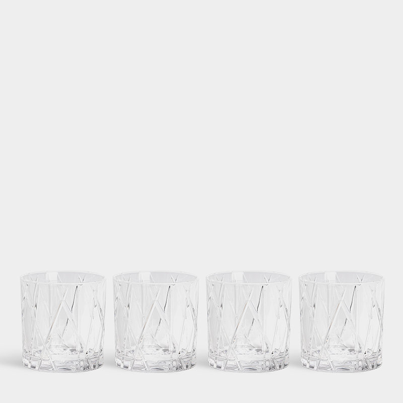 Clear Crystal Cut Lowball Whiskey Glass Set of 4