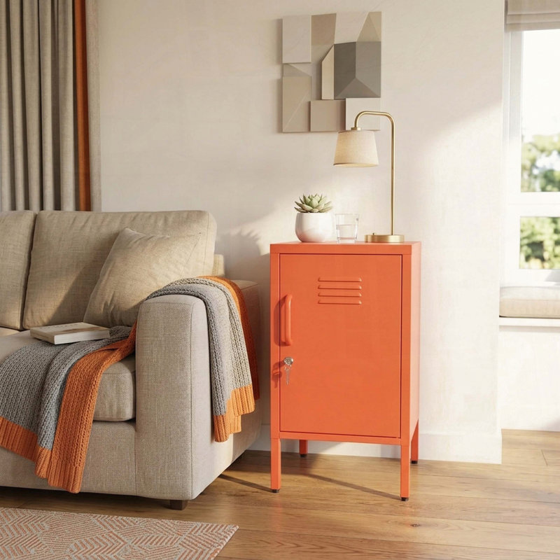 Lockable Multi-Functional Metal Storage Cabinet with Adjustable Shelf, Orange