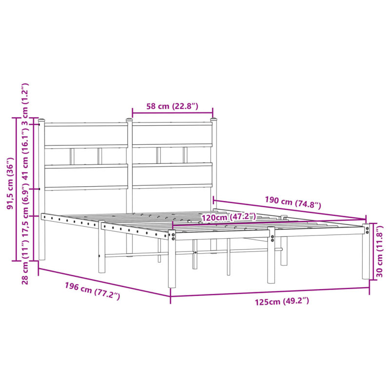 Vidaxl Bed Frame Without Mattress With Headboard 160X200 Cm, 196 x 125 cm, Sonoma Oak