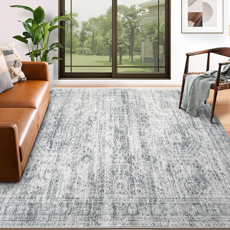 Tapis lavable rétro antidérapant (gris), Rectangle 4pi x 6 pi