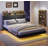 Floating Queen Bed Frame with LED Light and Bookcase Storage Headboard Queen Size Upholstered
