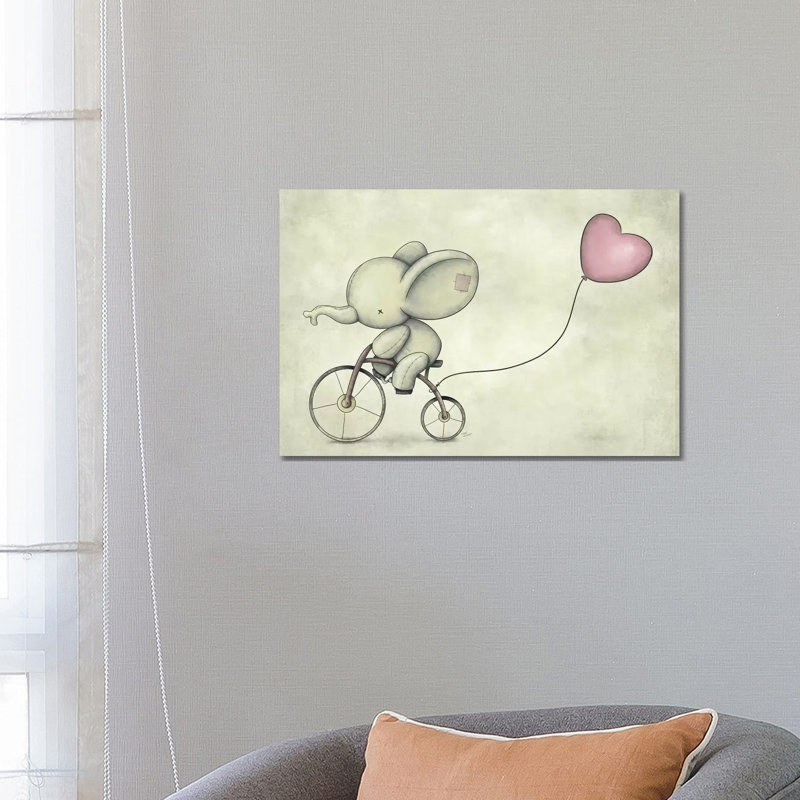 Cute Elephant Riding A Bike II by Mike Koubou - Wrapped Canvas Print, 66.04 cm H x 45.72 cm W
