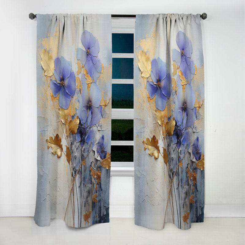 Bismarck - Violets Curtain - Blackout Floral Curtain - 1 Panels, 52" W x 63" L