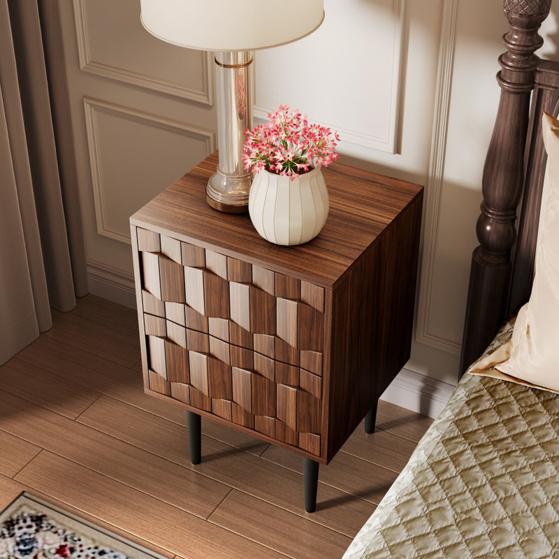 Ensemble de 2 tables de chevet modernes de style Mid-Century géométrique avec 2 tiroirs spacieux, à pousser