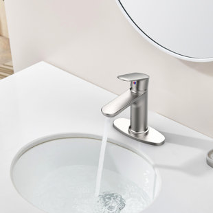 Bathroom Faucet In Brushed Nickel Finish - Single Handle Deck Mount, Scratch Coating, Water Saving Model, Quick Install Option