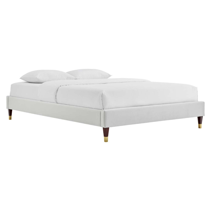 Structure de lit Harlow Performance, Double, Velours gris pâle