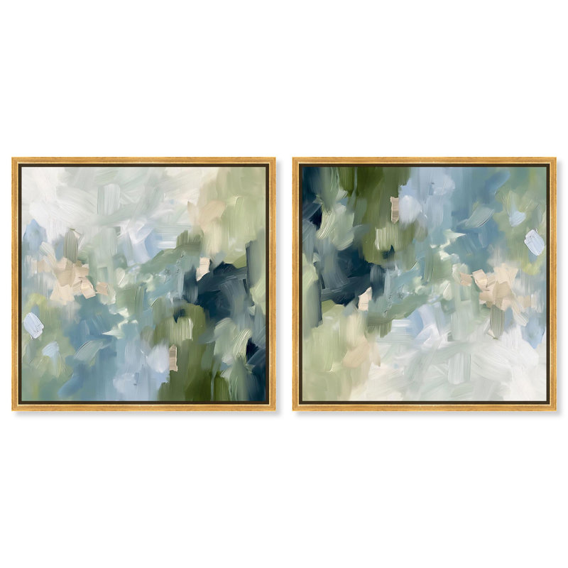 «Minted Brush Set Canvas» par Art Remedy, H 25 po x l 25 po, Cadre doré
