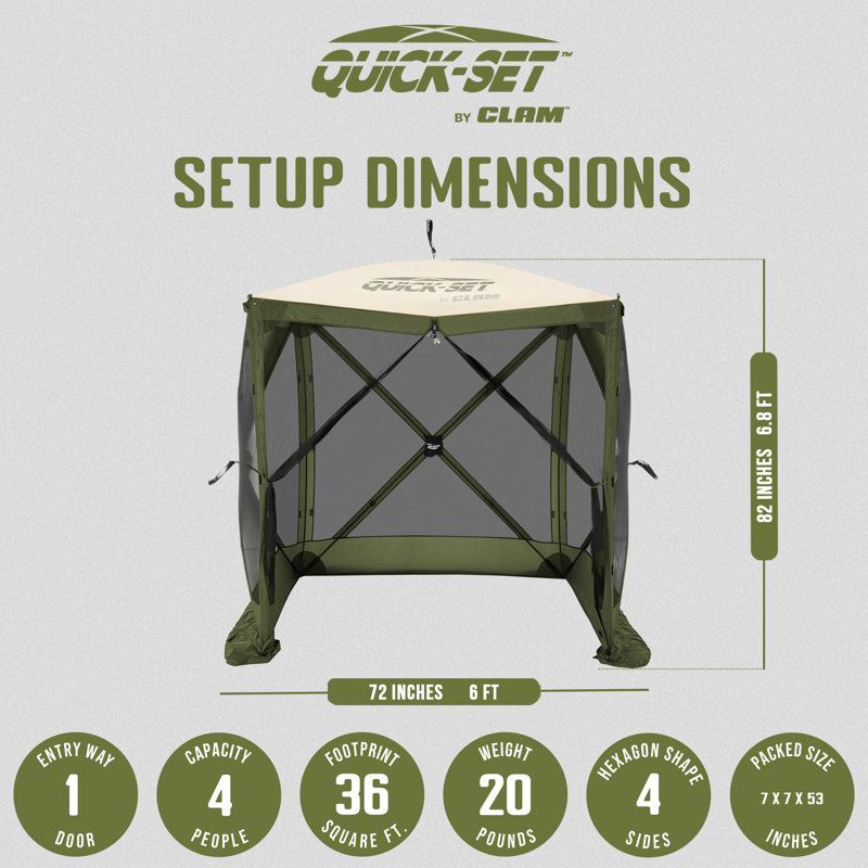 CLAM Quick-Set Pavilion Portable Outdoor Canopy Shelter, 6' x 6', Plum