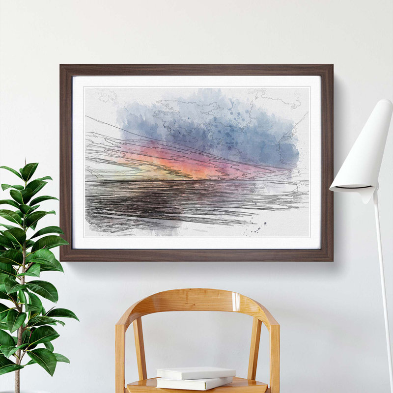 California Sunset in Abstract - Picture Frame Graphic Art Print, 27cm H x 36cm W x 2cm D, Walnut Framed