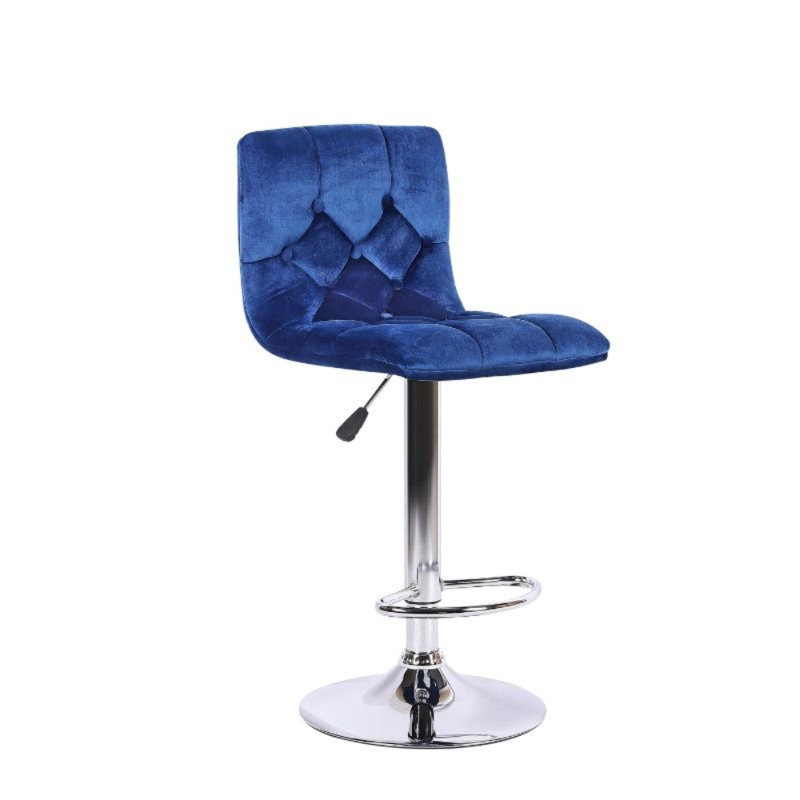 Tabouret réglable en velours Ghel avec base piédestal chromée, Bleu