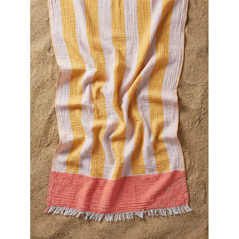 Breezy Bold Stripe Navy Turkish Cotton Towel, Coral