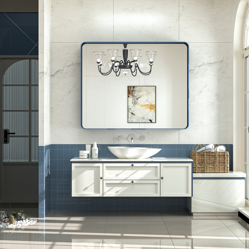 Miroir d'appoint Tyro, 48 po x 40 po, Bleu, Rectangulaire