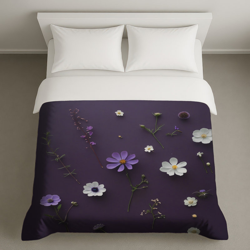 Purple White Flowers Duvet Covers, Twin