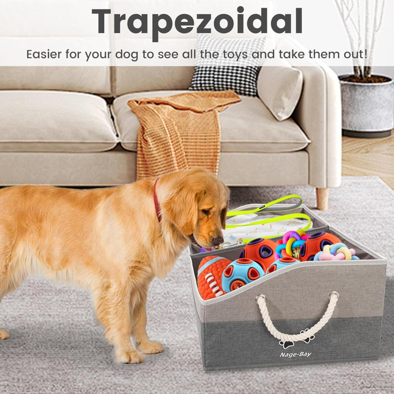 Large Dog Toy Storage Bin With Handle, Foldable Dog Toy Box For Living Room  Dog Toy Basket For Dog Toys, Clothes, Basket Organizers And Storage With Hard Board, Anti-Slip For Pet Toys