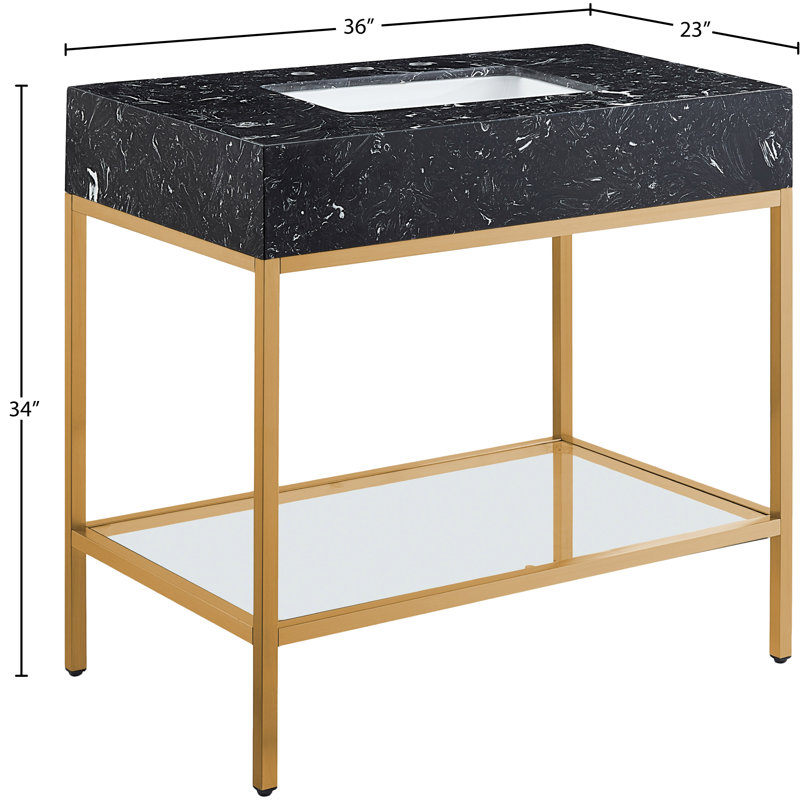 Meuble-lavabo simple 36 po Marmo, Laiton brossé, Noir